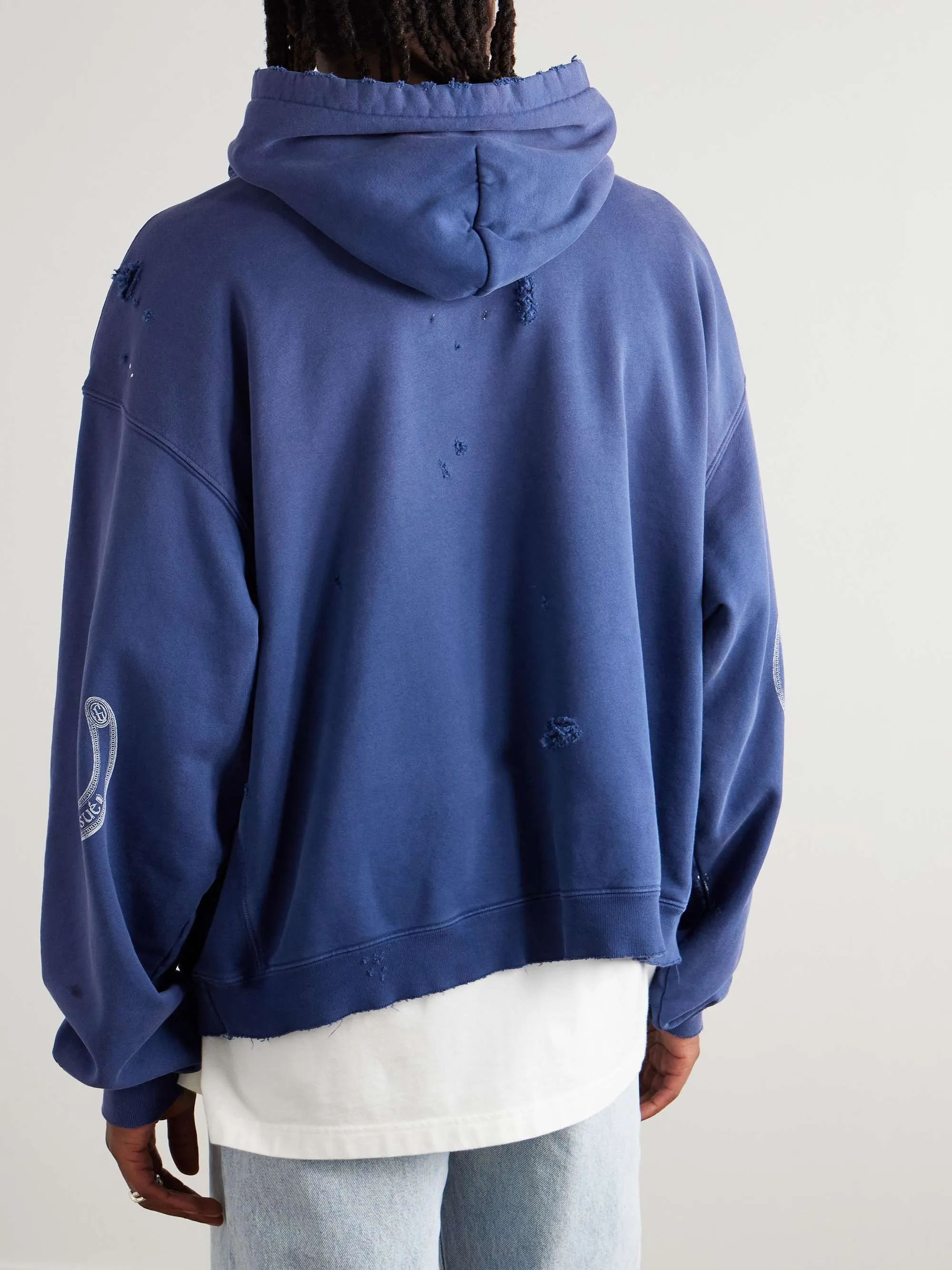 GALLERY DEPT. CHATEAU RANCH HOODIE/NAVY Horseshoe Winery Splash Ink Destroyed Hoodie Washed Blue S-XL Assute Reactive Dyes Ready-made Clothes Fade Process Post-Fry Color Processing Super Heavy and Cumbersome Too Many Cuts and Hanging Wormhole Destruction Process➕Hand-Splashed Ink Very Time-consuming and Labor-intensive Correct Version Original Main Mark➕Large Main Mark➕Yellow Wash Mark The original BOXY short and wide version has not been changed at all. God-cut. Authentic level printing process. Post-washing treatment to show natural aging effect.